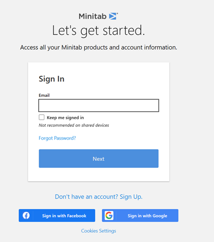 Minitab License Portal login