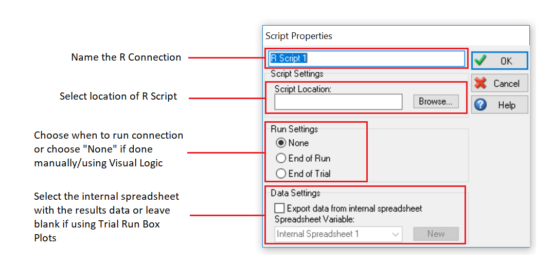 Setting R script properties
