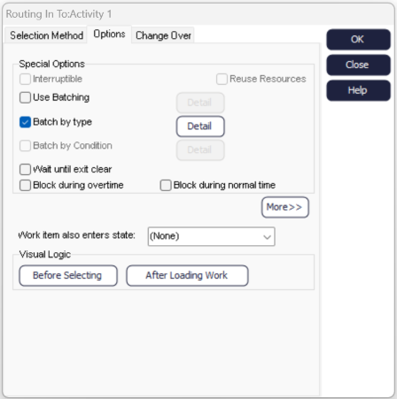 Routing In Use Batch By Type Option Dialog Example