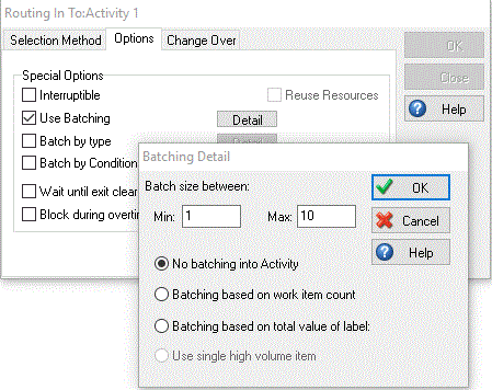 Routing In Use Batching Option Dialog Example