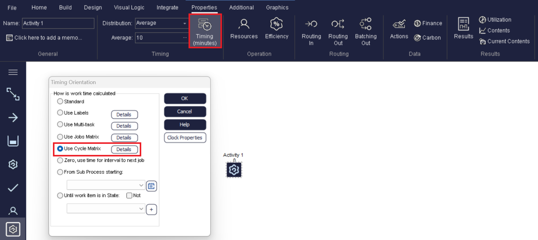 Simul8 Cycle Matrix for Activity timing Simul8 Cycle Matrix for Activity timing