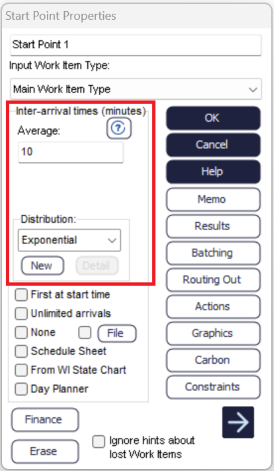 Simul8 Start Point Dialog