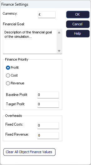 Simul8 Finance Settings Dialog Simul8 Finance Settings Dialog