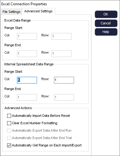 Simul8 Excel Connection Advanced Settings Simul8 Excel Connection Advanced Settings
