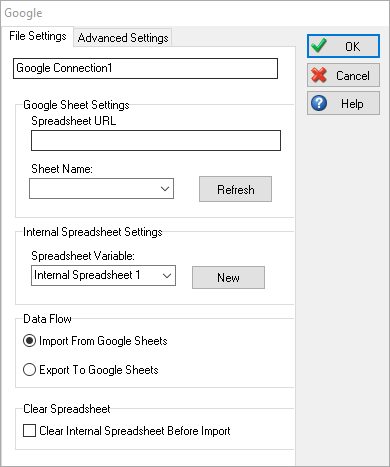 Simul8 Google Sheets Connection File Settings