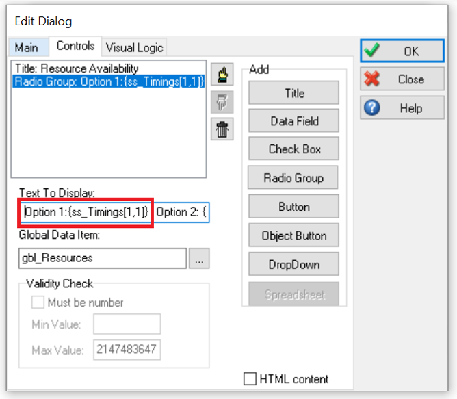 Simul8 Dialogs Using Variables in text set up