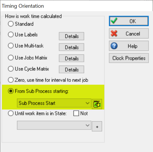 Simul8 Sub Process Timing Dialog