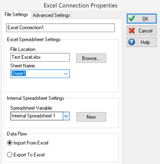 Simul8 Excel Connection Properties File Settings