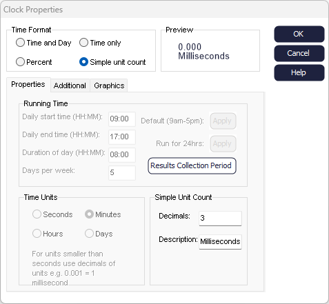 Simul8 Clock Properties Simple Unit Count