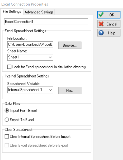 Simul8 Excel Connection Properties