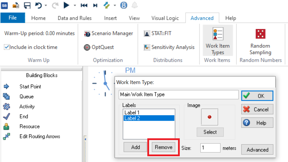 Simul8 Remove Label from Main Work Item Type