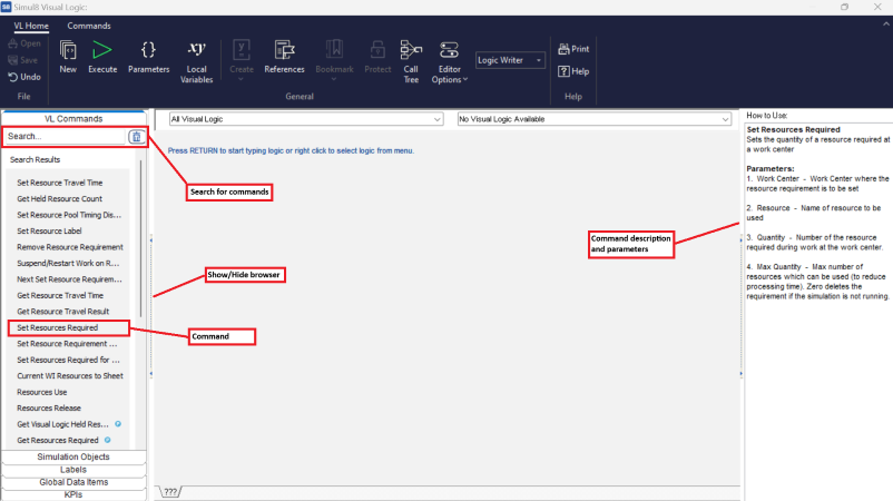 Simul8 Visual Logic command browser Simul8 Visual Logic command browser