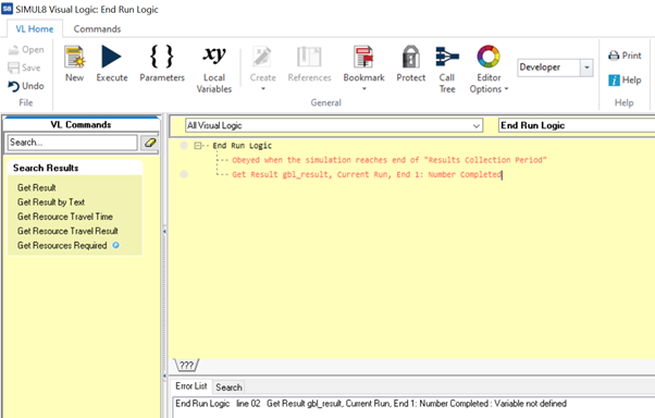 Simul8 Visual Logic Developer mode