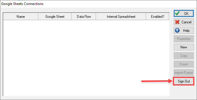 Simul8 Google Sheets Connection Sign Out