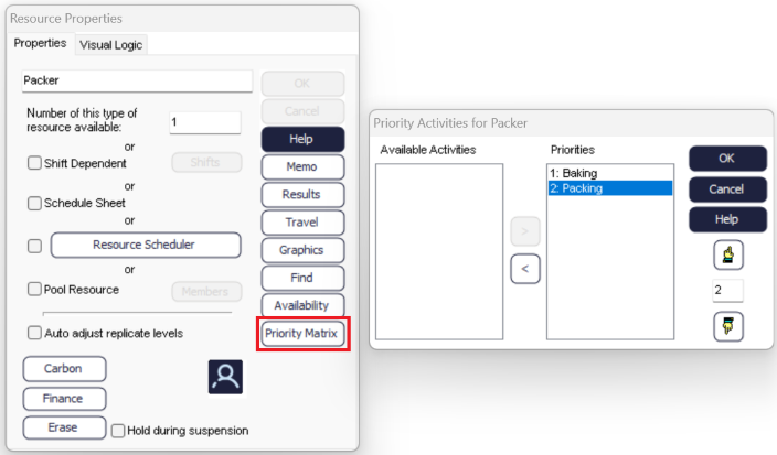 Simul8 Set Packer Resource Priority Matrix 