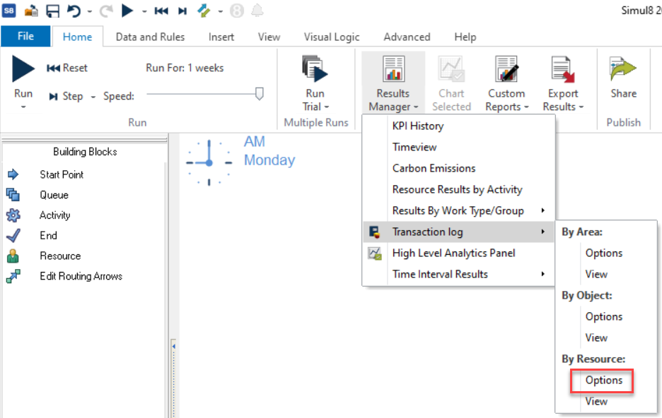 Simul8 Log by Resource tab