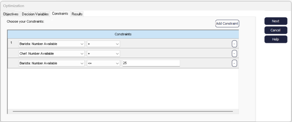 Simul8 OptQuest Constraints